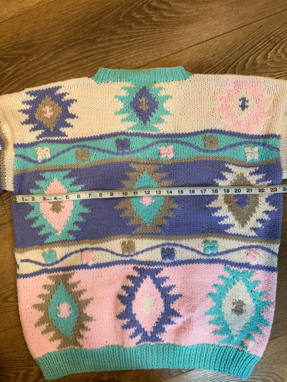Handknitted Vintage Pastel Aztec Knit Crewneck - Pink, Teal, Lavender, Cream - Picture 4 of 6